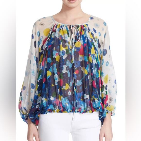 Diane von Furstenberg DVF Emelia Floral Print Dolman Sleeve Silk Blouse Size S - Picture 1 of 11